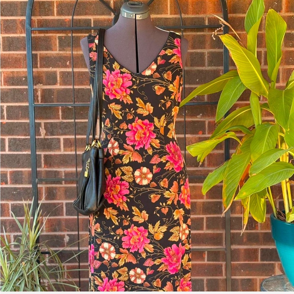 100% Silk Liz Claiborne Vintage Fall Floral Dress size 6. 🍂🌺✨